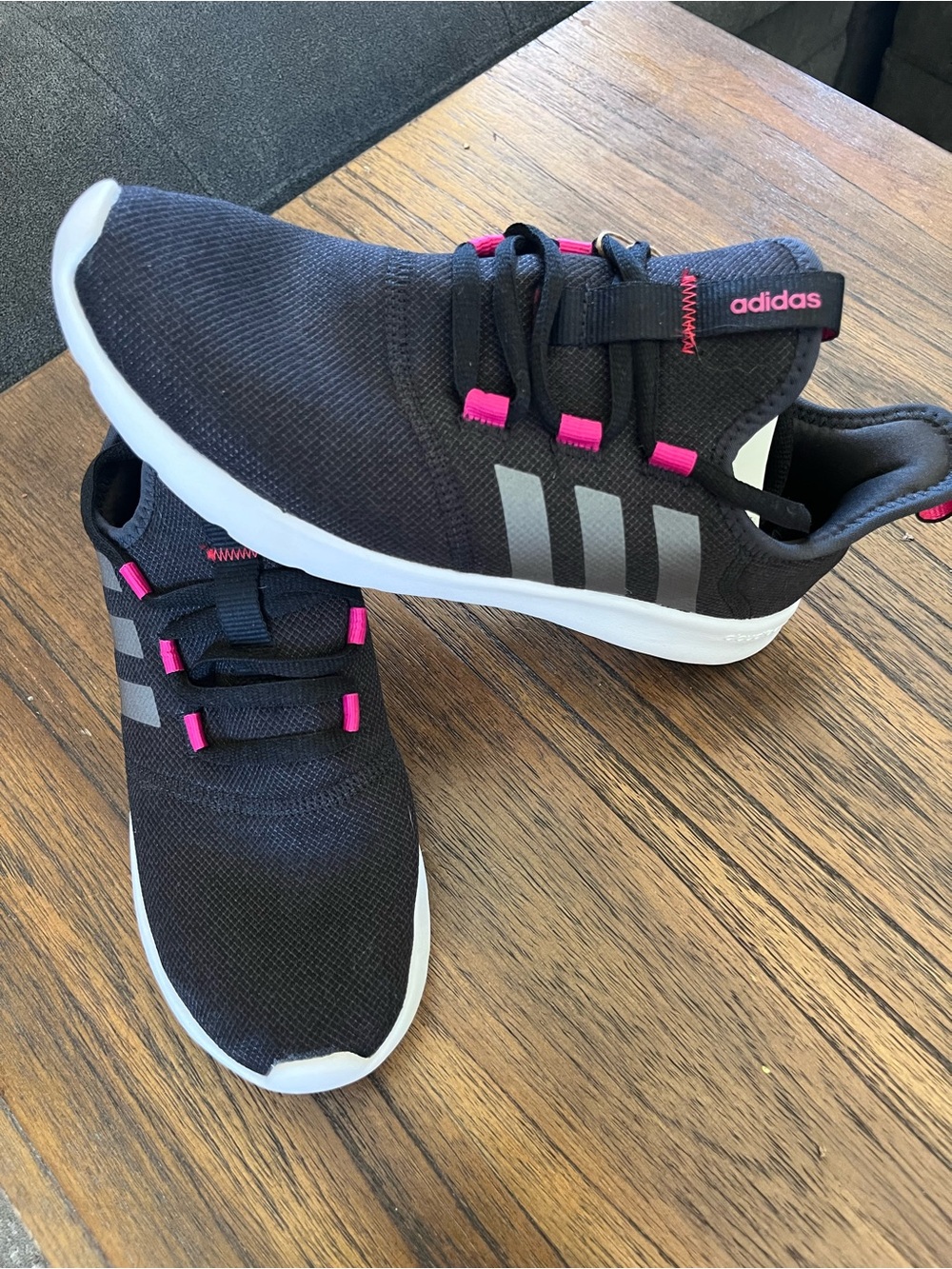 adidas cloudfoam - Women's Black Sneakers with Pink Accents - Picture 3 of 4